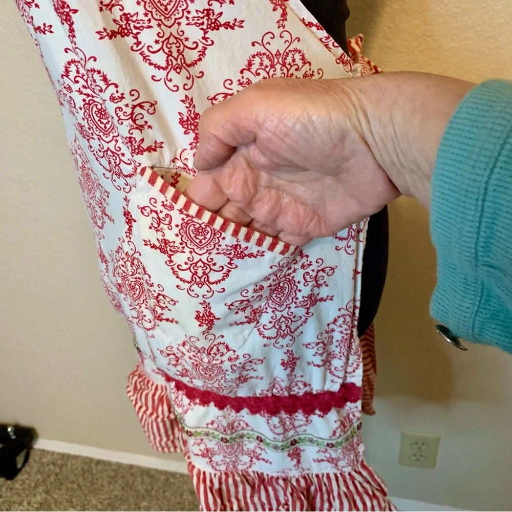 Sur La Table Peacock Embroidered Apron Red & White